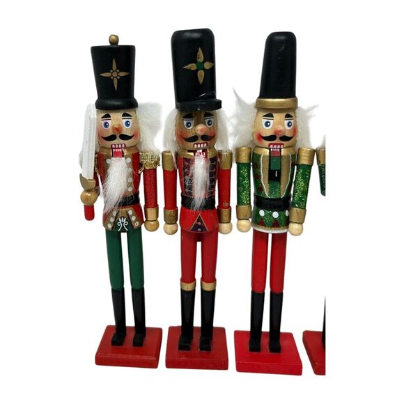 Set Of 6 Wooden Nutcracker Figurines 9" Tall Christmas Decor Festive Soldiers - Picture 8 of 15